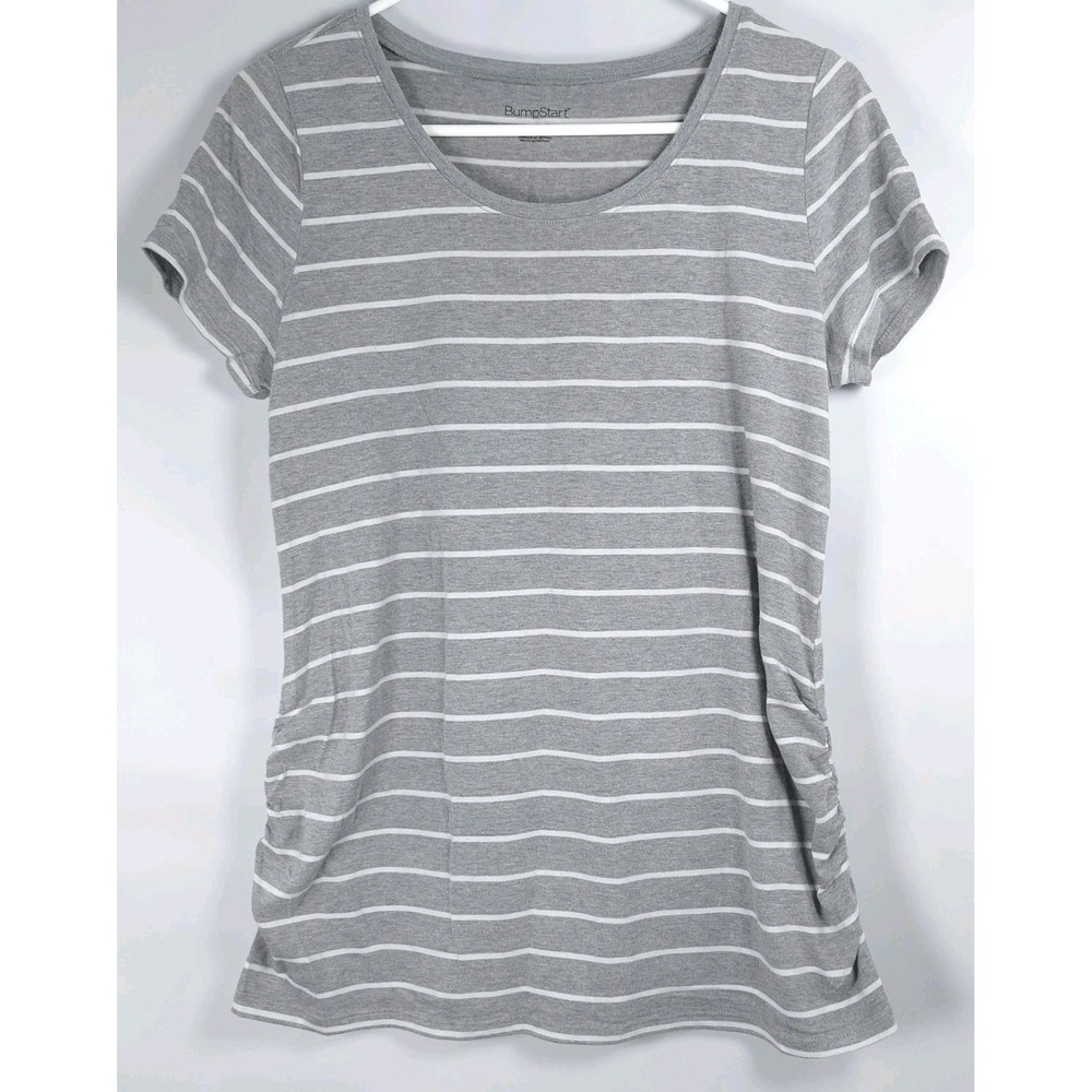 Bumpstart Maternity Short Sleeve Tunic Tshirt Gray White‎ Striped Size Medium